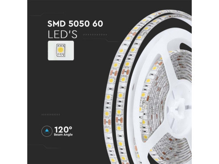 SKU 212150 VT-5050-60-IP65 V-TAC Strip LED SMD5050 11W/m Bobina 5m 60 LED/m 12V 4000K IP65 10mm