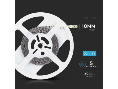 SKU 212155 VT-5050-60-IP65 V-TAC Strip LED SMD5050 7W/m Bobina 5m 60 LED/m 12V RGB IP65 10mm