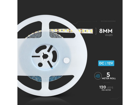 SKU 212161 VT-5730-120-IP20 V-TAC Strip LED SMD5730 20W/m Bobina 5m 120 LED/m 12V 6500K 10mm