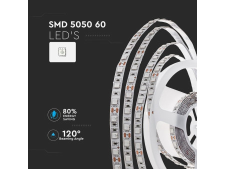 SKU 2126 VT-5050 60-IP20 V-TAC Strip LED SMD5050 10,8W/m Bobina 5m 60 LED/m 12V 6400K 10mm