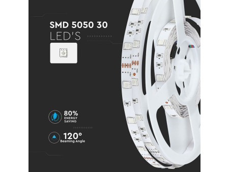 SKU 2124 VT-5050 30-IP20 V-TAC Strip LED SMD5050 4,8W/m Bobina 5m 30 LED/m 12V RGB 10mm