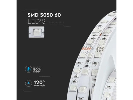 SKU 212431 VT-5050-24V V-TAC Strip LED SMD5050 10W/m Bobina 5m 60 LED/m 24V 3000K 10mm