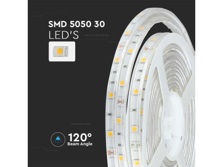 SKU 212460 VT-5050-30-N V-TAC Strip LED SMD5050 6W/m Bobina 5m 30 LED/m 12V 4000K IP65 10mm