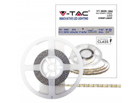 SKU 212461 VT-2835-17 V-TAC Strip LED SMD2835 17W/m Bobina 5m 204 LED/m 12V 3000K 10mm