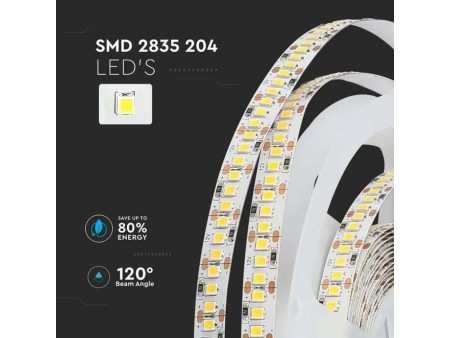 SKU 212462 VT-2835-204-IP20 V-TAC Strip LED SMD2835 17W/m Bobina 5m 204 LED/m 12V 4000K 10mm