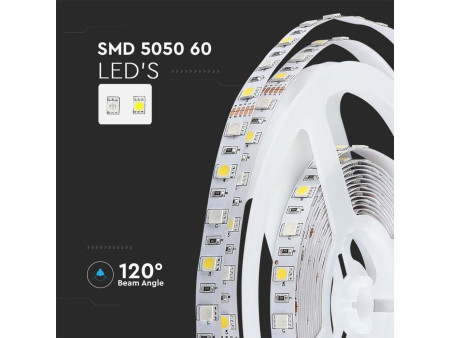 SKU 212552 VT-5050-60-IP20-N V-TAC Strip LED SMD5050 8W/m Bobina 5m 60 LED/m 12V RGB + 4000K 10mm