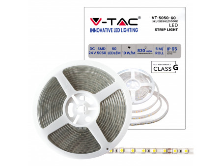 SKU 212563 VT-5050 V-TAC Strip LED SMD5050 10W/m Bobina 5m 60 LED/m 24V 4000K IP65 11.4mm