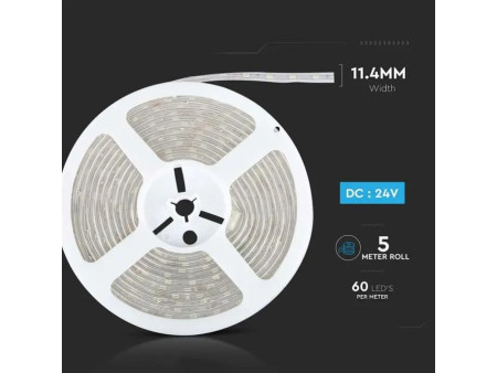 SKU 212562 VT-5050-60-IP65 V-TAC Strip LED SMD5050 10W/m Bobina 5m 60 LED/m 24V 3000K IP65 11.4mm