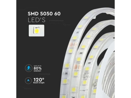 SKU 212564 VT-5050-60-IP65 V-TAC Strip LED SMD5050 10W/m Bobina 5m 60 LED/m 24V 6500K IP65 11mm