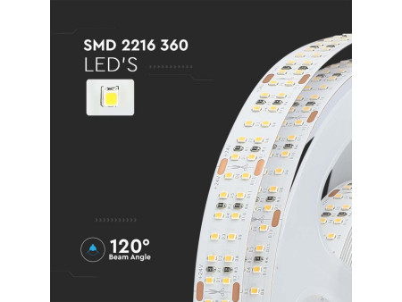 SKU 212581 VT-2216-360-IP20 V-TAC Strip LED SMD2216 30W/m Bobina 5m 364 LED/m 24V 4000K 14mm