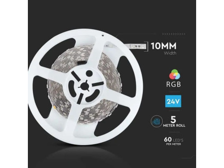 SKU 212591 VT-5050-60-IP20-10 V-TAC Strip LED SMD5050 7W/m Bobina 5m 60 LED/m 24V RGB 10mm