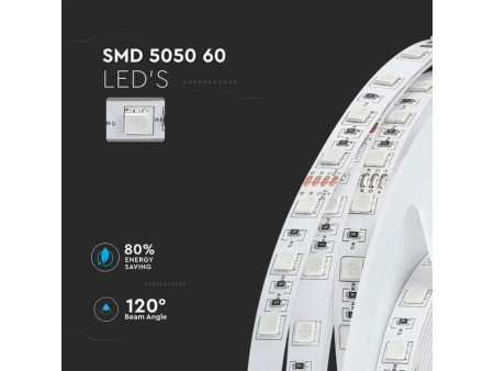 SKU 212592 VT-5050-60-IP20-7 V-TAC Strip LED SMD5050 7W/m Bobina 10m 60 LED/m 24V RGB 10mm