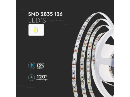 SKU 212595 VT-2835-126-IP20 V-TAC Strip LED SMD2835 8W/m Bobina 5m 126 LED/m 24V 137LM/W 6500K 8mm