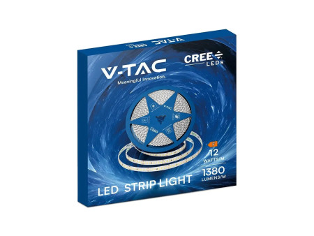 SKU 2125986 VT-2835 168 V-TAC PRO Strip LED SMD2835 Chip CREE 12W/m Bobina 10m 168 LED/m 24V 6500K 8mm CRI90