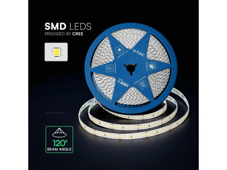 SKU 2125986 VT-2835 168 V-TAC PRO Strip LED SMD2835 Chip CREE 12W/m Bobina 10m 168 LED/m 24V 6500K 8mm CRI90