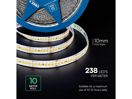 SKU 2126016 VT-2835 238 V-TAC PRO Strip LED SMD2835 Chip CREE 18W/m Bobina 10m 238 LED/m 24V 6500K 10mm CRI90