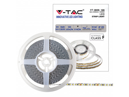 SKU 212624 VT-2835-7.5 V-TAC Strip LED SMD2835 8W/m Bobina 10m 120 LED/m 24V 6500K 8mm