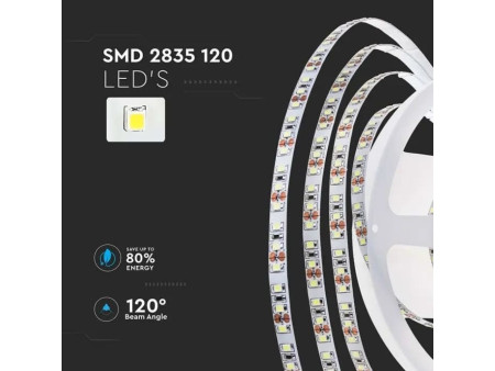 SKU 212623 VT-2835-7.5 V-TAC Strip LED SMD2835 8W/m Bobina 10m 120 LED/m 24V 4000K 8mm