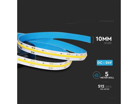 SKU 212650 VT-COB-512 V-TAC Strip LED COB-512 13W/m Bobina 5m 24V 1050Lm/m 4000K 10mm