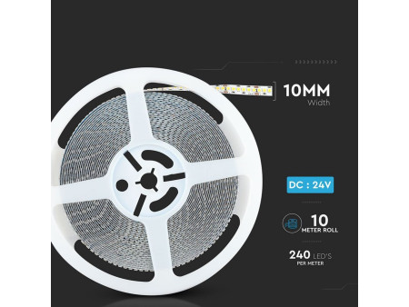 SKU 21321 VT-10-240 V-TAC PRO Strip LED SMD2835 Chip Samsung 15W/m Bobina 10m 240 LED/m 24V 4000K 10mm