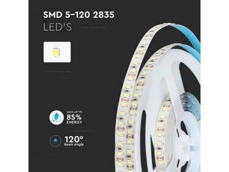 SKU 21324 VT-5-120 V-TAC PRO Strip LED SMD2835 Chip Samsung 12W/m Bobina 5m 120 LED/m 12V 4000K 10mm