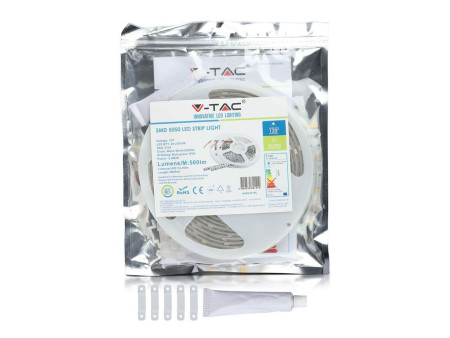 SKU 2145 VT-5050 30-IP65 V-TAC Strip LED SMD5050 4,8W/m Bobina 5m 30 LED/m 12V 3000K IP65 10mm