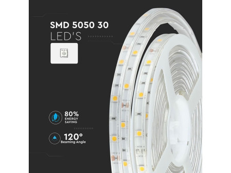 SKU 2460 VT-5050 30-IP65 V-TAC Strip LED SMD5050 4,8W/m Bobina 5m 30 LED/m 12V 4000K IP65 10mm