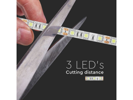 SKU 2149 VT-5050 60-IP65 V-TAC Strip LED SMD5050 10,8W/m Bobina 5m 60 LED/m 12V 3000K IP65 10mm