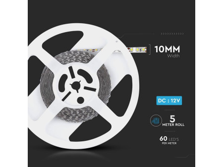 SKU 2150 VT-5050 60-IP65 V-TAC Strip LED SMD5050 10,8W/m Bobina 5m 60 LED/m 12V 4500K IP65 10mm