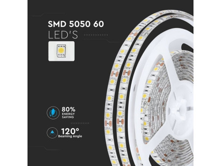 SKU 2155 VT-5050 60-IP65 V-TAC Strip LED SMD5050 10,8W/m Bobina 5m 60 LED/m 12V RGB IP65 10mm
