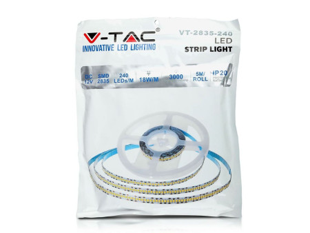 SKU 2164 VT-2835 240-H V-TAC Strip LED SMD2835 18W/m Bobina 5m 240 LED/m 12V 3000K 10mm