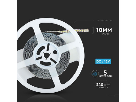 SKU 2165 VT-2835 240-H V-TAC Strip LED SMD2835 18W/m Bobina 5m 240 LED/m 12V 4000K 10mm