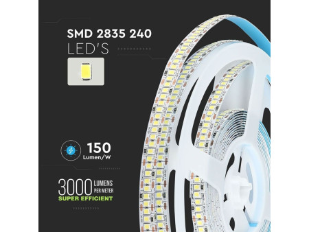 SKU 2164 VT-2835 240-H V-TAC Strip LED SMD2835 18W/m Bobina 5m 240 LED/m 12V 3000K 10mm