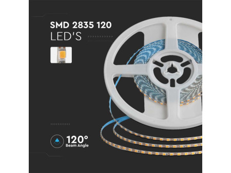 SKU 23024 VT-2835-120 V-TAC Strip LED SMD2835 8W/m Bobina 5m 120 LED/m 24V Doppio PCB 3000K 3mm