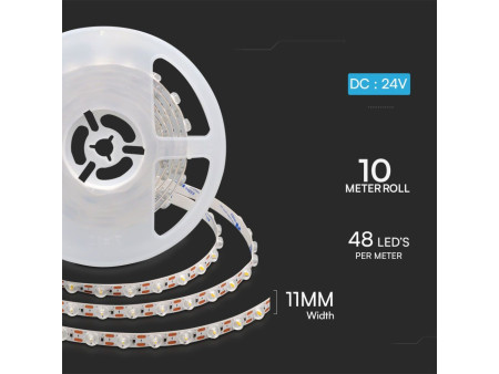 SKU 23335 VT-2835-48 V-TAC Strip LED SMD2835 Lenti 170° 16.5W/m Bobina 5m 48 LED/m 24V 4000K 11mm