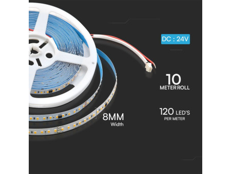 SKU 23609 VT-2835-120 V-TAC Strip LED Running SMD2835 10W/m Bobina 10m 120 LED/m 24V 6500K 8mm