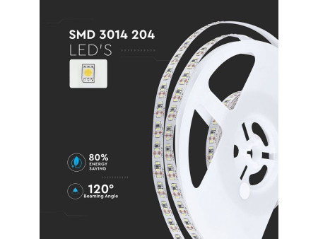 SKU 2404 VT-3014-IP20 V-TAC Strip LED SMD3014 18W/m Bobina 5m 204 LED/m 12V 3000K 10mm