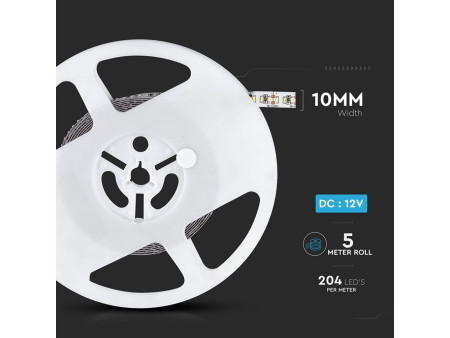 SKU 2405 VT-3014 IP20 V-TAC Strip LED SMD3014 18W/m Bobina 5m 204 LED/m 12V 4000K 10mm