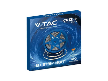 SKU 240806 VT-2835 V-TAC PRO Strip LED SMD2835 Chip CREE 8W/m Bobina 10m 120 LED/m 24V Doppio PCB 3000K 5mm CRI90