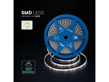 SKU 240806 VT-2835 V-TAC PRO Strip LED SMD2835 Chip CREE 8W/m Bobina 10m 120 LED/m 24V Doppio PCB 3000K 5mm CRI90