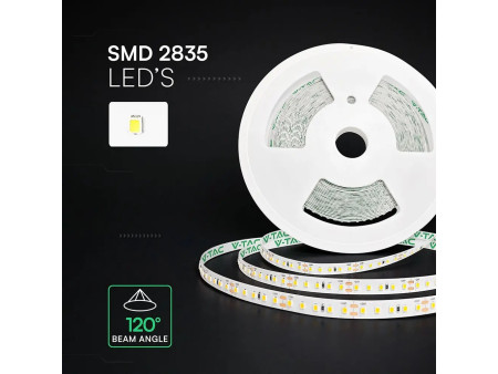 SKU 24323 VT-2835 V-TAC Strip LED SMD2835 8W/m Bobina 20m 120 LED/m 24V 6500K 10mm