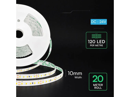 SKU 24320 VT-2835 V-TAC Strip LED SMD2835 8W/m Bobina 20m 120 LED/m 24V 3000K 10mm