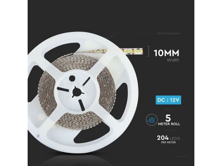 SKU 2461 VT-2835 204 V-TAC Strip LED SMD3528 18W/m Bobina 5m 204 LED/m 12V 3000K 10mm