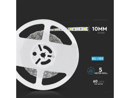 SKU 2552 VT-5050 60-IP20 V-TAC Strip LED SMD5050 10,8W/m Bobina 5m 60 LED/m 12V RGB + 4000K 10mm
