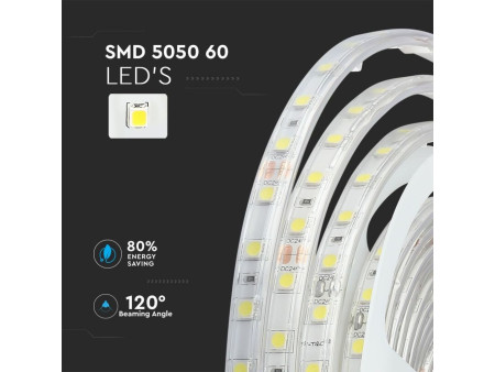 SKU 2563 VT-5050 60 V-TAC Strip LED SMD5050 9W/m Bobina 5m 60 LED/m 24V 4000K IP65 10mm