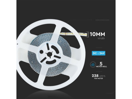 SKU 2601 VT-2835 238 V-TAC Strip LED SMD2835 17W/m Bobina 5m 238 LED/m 24V 150LM/W 6400K 10mm