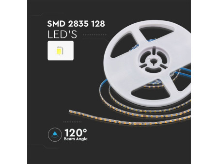 SKU 2907 VT-2835-128 V-TAC Strip LED SMD2835 9W/m Bobina 5m 128 LED/m 24V 4000K 4mm