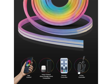 SKU 3005 VT-5050-60-EU V-TAC Kit Strip LED SMD5050 36W/m 60LED/m RGB  3 in1 5 mt Wifi per Google Home e Alexa Dimmerabile IP68