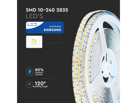 SKU 320 VT-10-240 V-TAC PRO Strip LED SMD2835 Chip Samsung 15W/m Bobina 10m 240 LED/m 24V 3000K 10mm