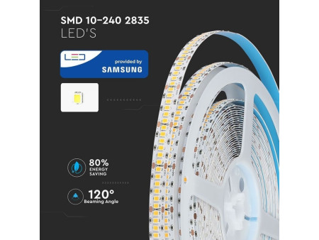 SKU 332 VT-10-240-1 V-TAC PRO Strip LED SMD2835 Chip Samsung 18W/m Bobina 10m 240 LED/m 24V 4000K CRI95